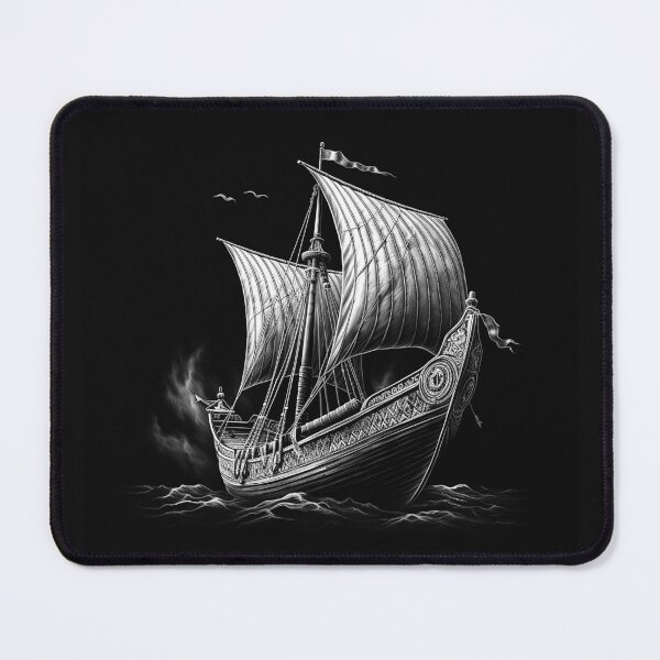 Item preview, Black and White Viking Longship on Dark Seas designed and sold by inkoutninja.