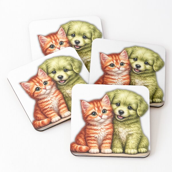 Item preview, Colorful Puppy and Kitten Best Friends | Cute Pet Lover Art | Unique Animal Design designed and sold by Akseries.