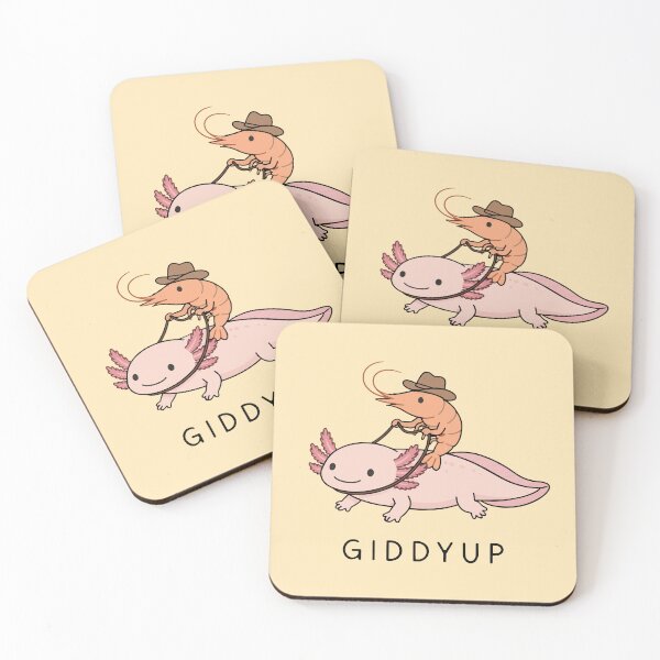 Item preview, "GIDDYUP" Rootin' Tootin' Shrimp Cowboy Riding an Axolotl designed and sold by pixiedustpaint.