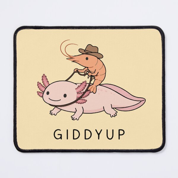 Item preview, "GIDDYUP" Rootin' Tootin' Shrimp Cowboy Riding an Axolotl designed and sold by pixiedustpaint.