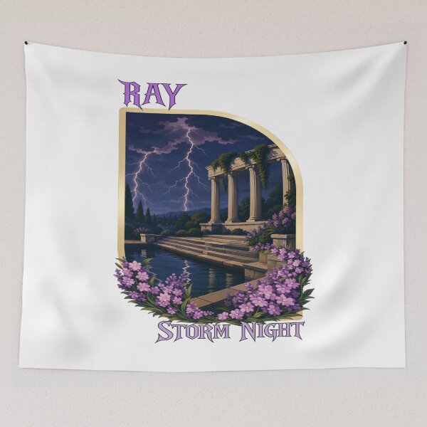 Item preview, RAY Storm Night | Purple Lightning Temple Landscape Art designed and sold by RAYapparel.
