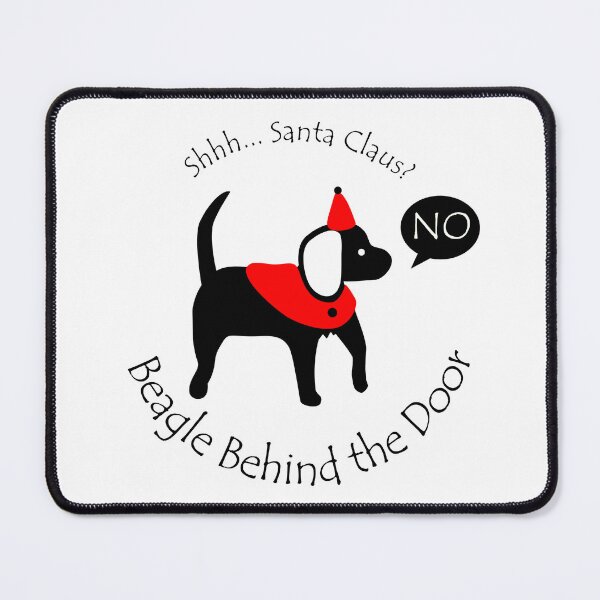 Item preview, Funny Beagle Santa Claus Behind the Door Black Text designed and sold by Na7nasColorShop.