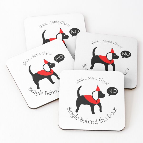 Item preview, Funny Beagle Santa Claus Behind the Door Black Text designed and sold by Na7nasColorShop.