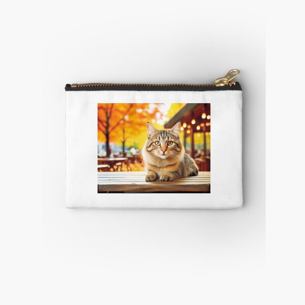 Item preview, Fluffy Tabby Cat Autumn Cafe Terrace designed and sold by OsakaYumeWorks.