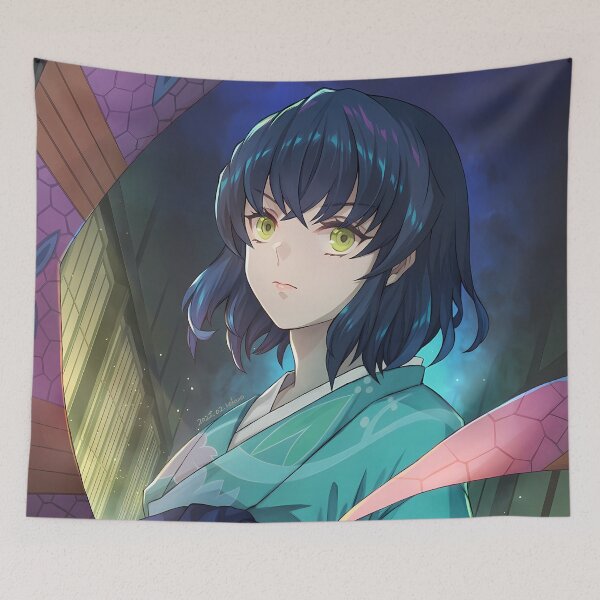 Item preview, Inosuke Hashibira Demon Slayer Teal Night Kimono Portrait designed and sold by PMartistStudio.