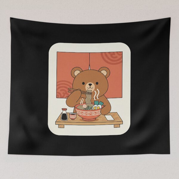Item preview, Cute Bear Eating Noodles in Cozy Japanese-Inspired Dining designed and sold by JordynLadukeg65.