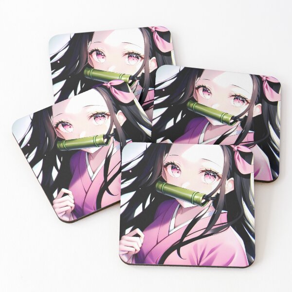 Item preview, Nezuko Kamado Demon Slayer Pink Kimono Bamboo Sparkle Portrait designed and sold by PMartistStudio.