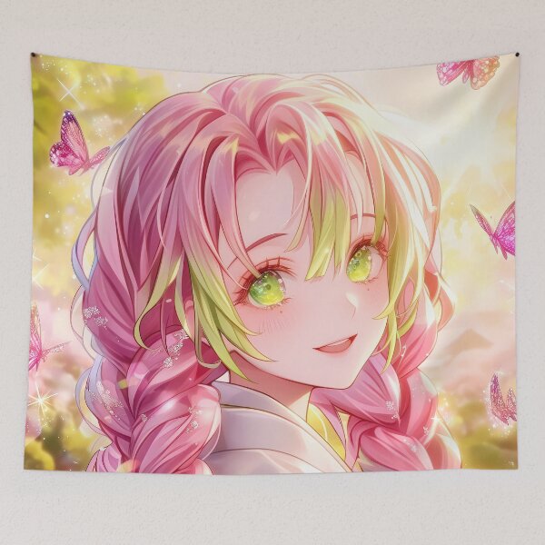 Item preview, Mitsuri Kanroji Demon Slayer Butterfly Glow Dreamy Portrait designed and sold by PMartistStudio.