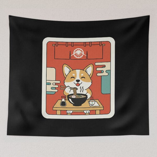 Item preview, Happy Corgi Enjoying Ramen in Cozy Kawaii Noodle Shop designed and sold by JordynLadukeg65.