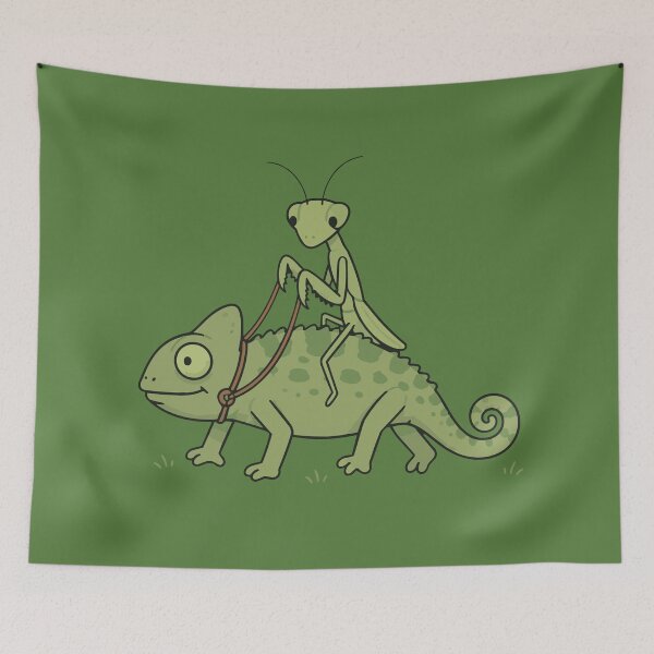 Item preview, Praying Mantis Riding a Chameleon Cute Nature designed and sold by pixiedustpaint.