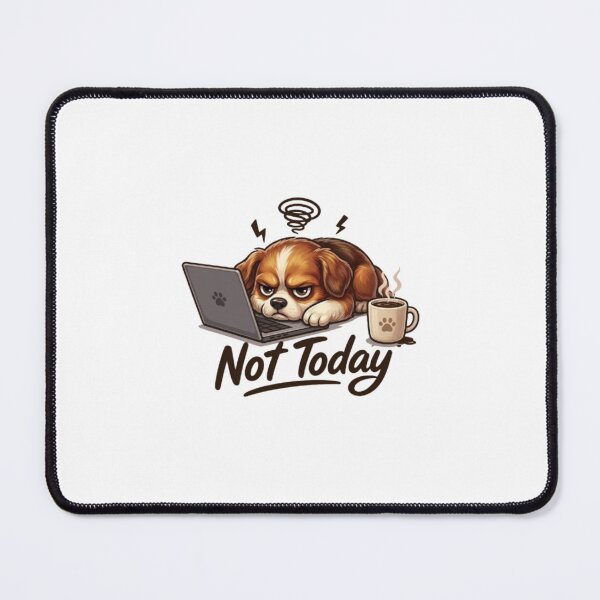 Item preview, Not Today Angry Dog – Funny Overworked Puppy Laptop & Coffee Cartoon designed and sold by Northern Glow Art.