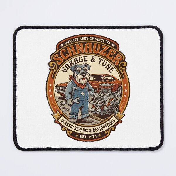 Item preview, Schnauzer Garage Mechanic Vintage Car Repair designed and sold by PictoVibe.