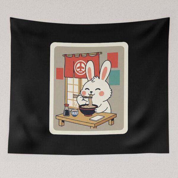 Item preview, Cute Bunny Eating Ramen in Cozy Noodle Shop Scene designed and sold by JordynLadukeg65.