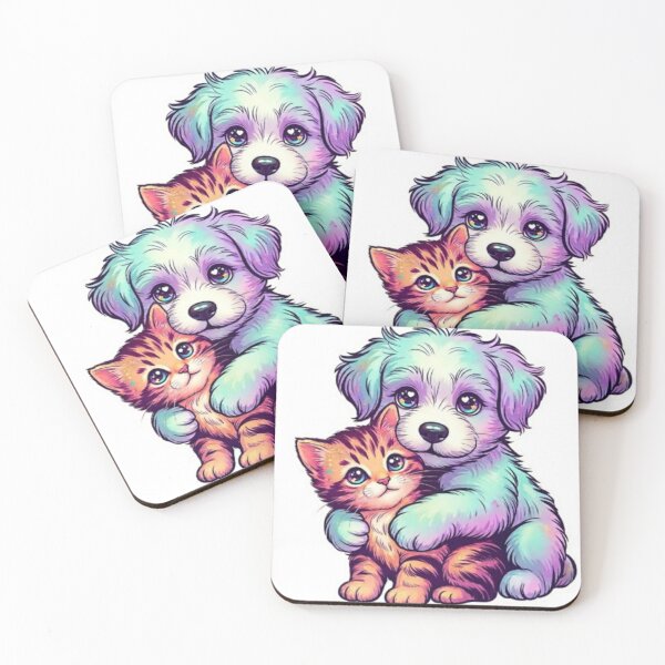 Item preview, Cute Kawaii Pastel Puppy and Kitten Hugging designed and sold by Akseries.