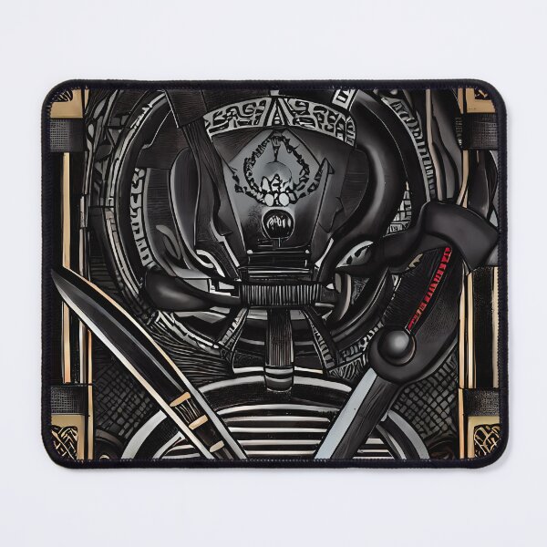 Item preview, Dark Temple Corridor Crossed Blade Throne Skull Sigil Gold Lattice Yokai Art designed and sold by YugenWorkshop.