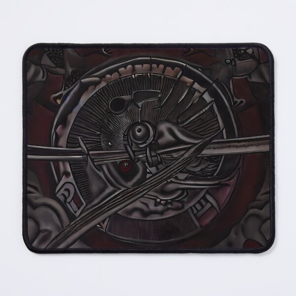 Item preview, Dark Gear Clock Crossed Needle Red Dot Eye Crimson Border Yokai Art designed and sold by YugenWorkshop.