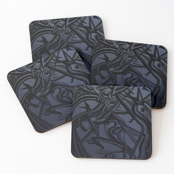 Item preview, Dark Midnight Thorn Tangle Fang Face Skull Geometric Indigo Yokai Art designed and sold by YugenWorkshop.
