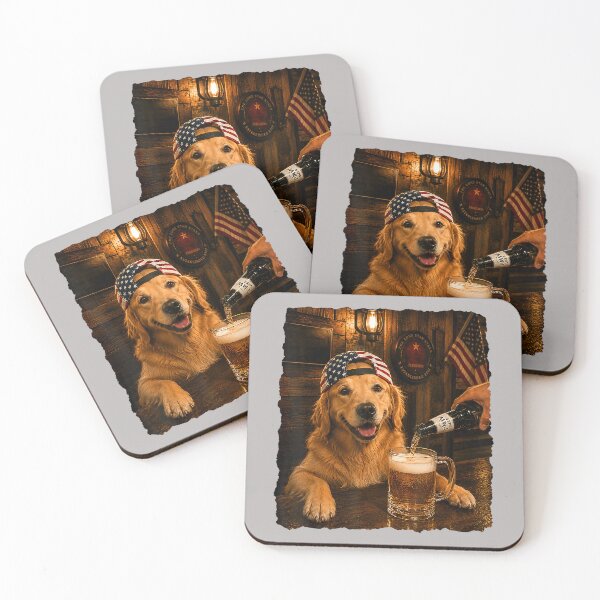 Item preview, Golden Retriever Dog Meme Drinking Beer USA Flag 4th of July designed and sold by mjohnson9.