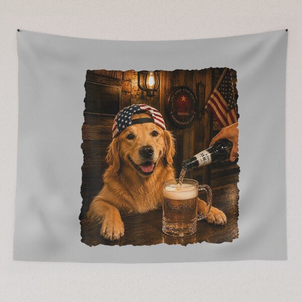 Item preview, Golden Retriever Dog Meme Drinking Beer USA Flag 4th of July designed and sold by mjohnson9.