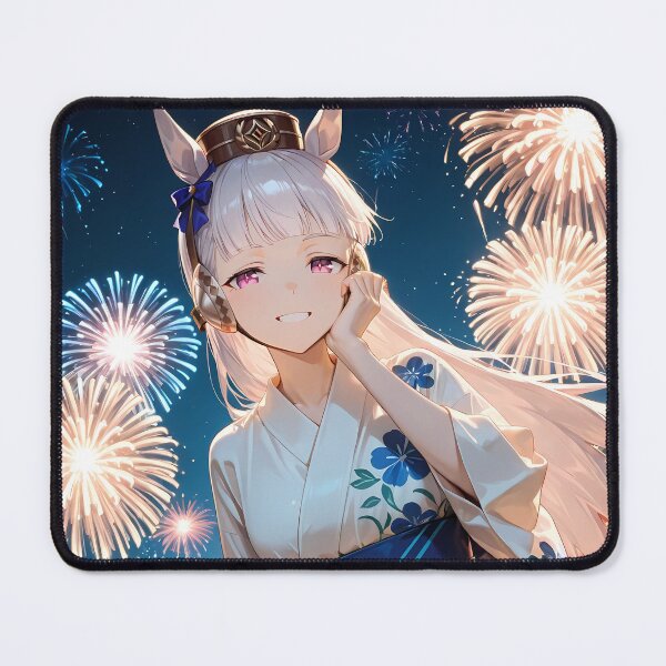 Item preview, Gold Ship Uma Musume Pretty Derby Blue Floral Yukata Fireworks designed and sold by MicaheHaffner.