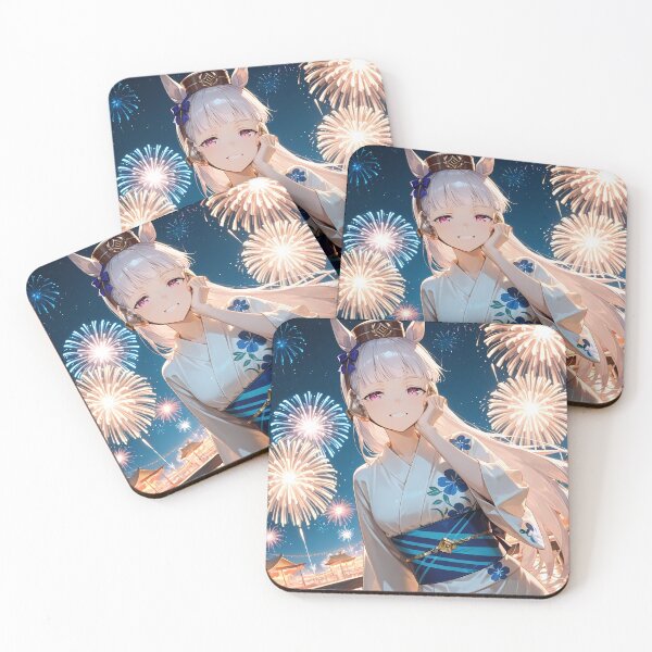 Item preview, Barco dorado Uma Musume Pretty Derby Yukata floral azul Fuegos artificiales designed and sold by MicaheHaffner.