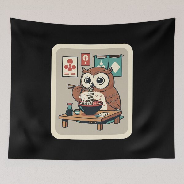 Item preview, Cute Owl Enjoying Ramen in a Cozy Noodle House designed and sold by JordynLadukeg65.