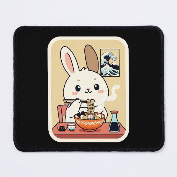 Item preview, Cute Bunny Eating Ramen in a Cozy Kawaii Noodle Corner designed and sold by JordynLadukeg65.