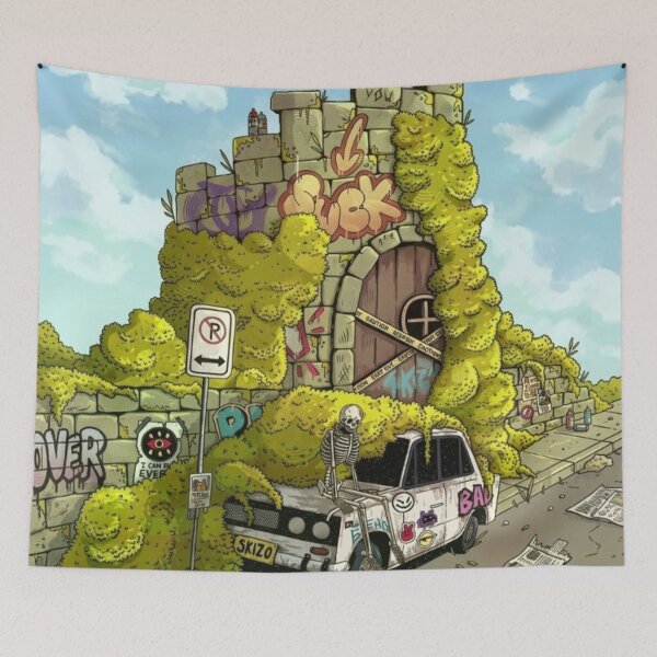 Item preview, Hobbit House Hill With Vintage Car designed and sold by ARTWORKPIXELS.