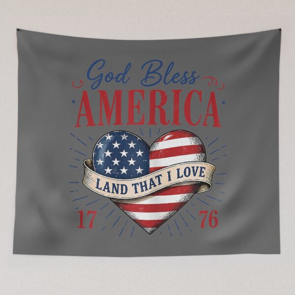 Item preview, God Bless America Land that I Love Patriotic Heart Flag designed and sold by KristineLi.