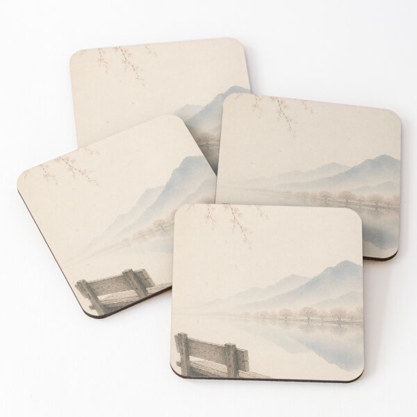 Item preview, Bench Beside Still Water | Japandi Zen Wall Art designed and sold by SereniBloom.