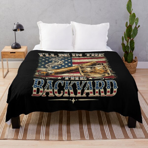 Item preview, I'll Be in The Backyard Cigar and Bourbon Vintage USA Flag designed and sold by gre-good-sweet.