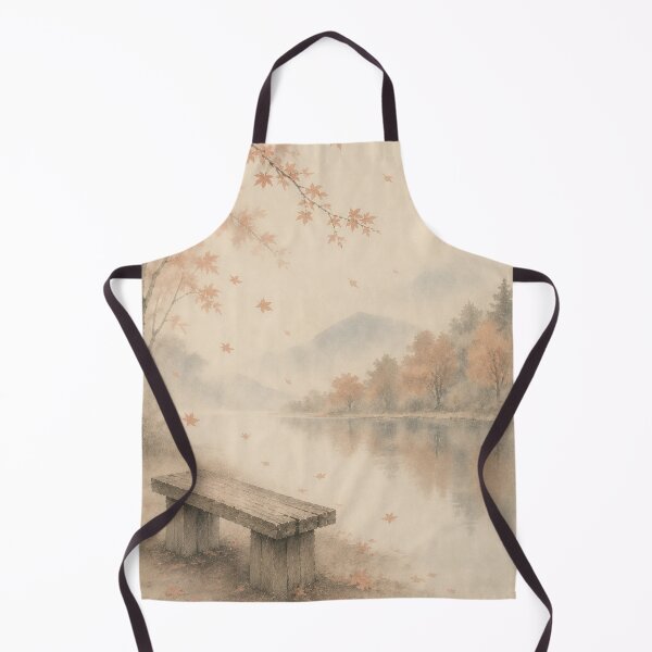 Item preview, Wooden Bench and Falling Leaves | Autumn Japandi Art designed and sold by SereniBloom.