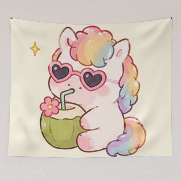 Item preview, Cute Rainbow Pony Drinking Coconut designed and sold by Randomundi.