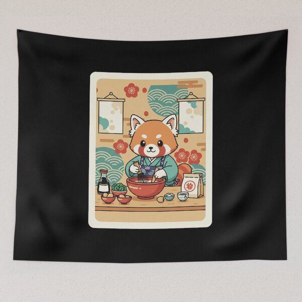 Item preview, Kawaii Red Panda Chef Mixing Noodles in a Cozy Kitchen designed and sold by JordynLadukeg65.