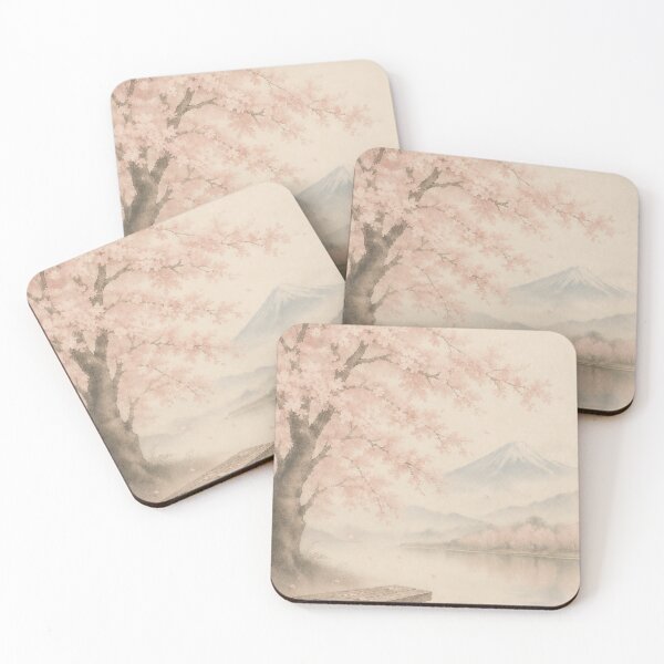 Item preview, Bench Beneath Cherry Tree | Fuji Japandi Wall Art designed and sold by SereniBloom.
