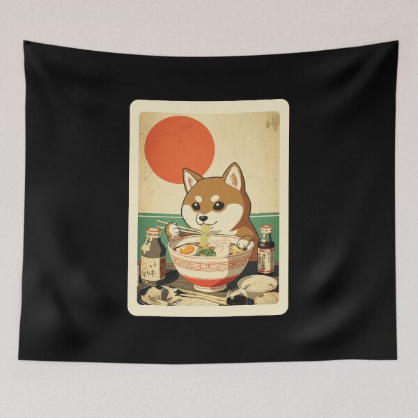Item preview, Cute Shiba Inu Eating Ramen In Vintage Japanese Poster Style designed and sold by JordynLadukeg65.
