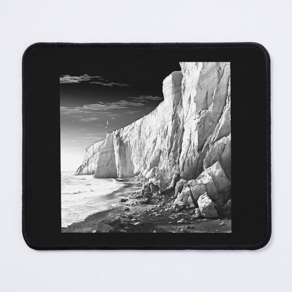 Item preview, Black and White Coastal Cliffs and Rocky Shore designed and sold by inkoutninja.