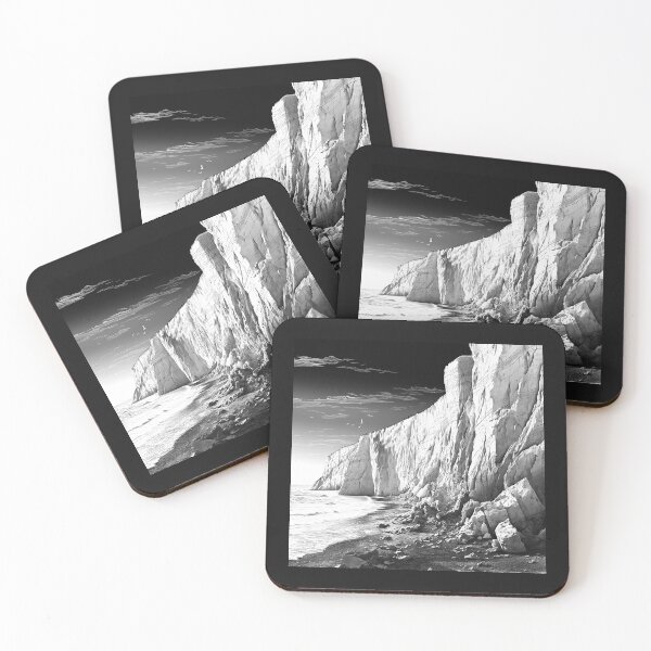 Item preview, Black and White Coastal Cliffs and Rocky Shore designed and sold by inkoutninja.