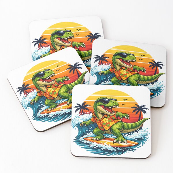 Item preview, Funny Surfing T-Rex Dinosaur Retro Sunset Beach Vacation Design designed and sold by Sevastian  Ortega.