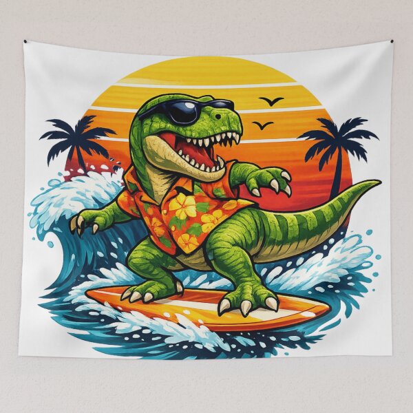 Item preview, Funny Surfing T-Rex Dinosaur Retro Sunset Beach Vacation Design designed and sold by Sevastian  Ortega.