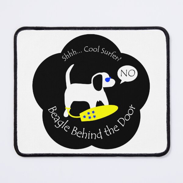 Item preview, Funny Beagle Cool Surfer Behind the Door Black Base designed and sold by Na7nasColorShop.