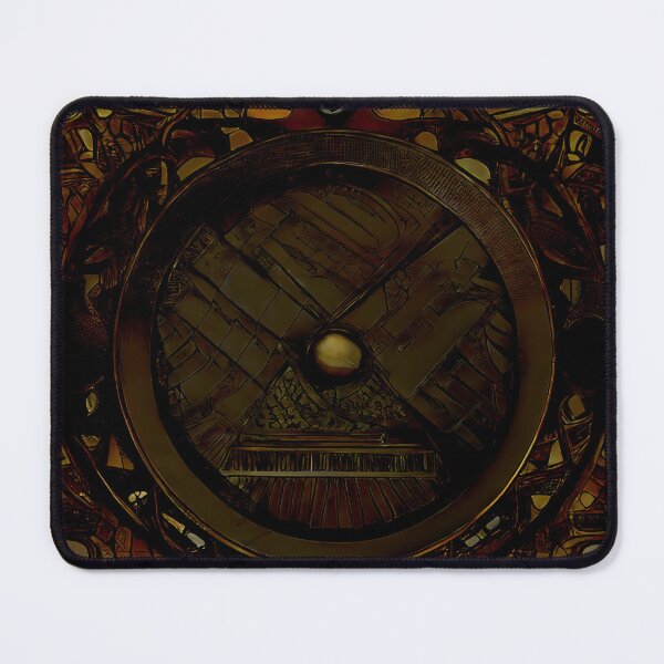 Item preview, Dark Amber Demon Face Overseer Cross Disc Gold Lattice Wheel Yokai Art designed and sold by YugenWorkshop.