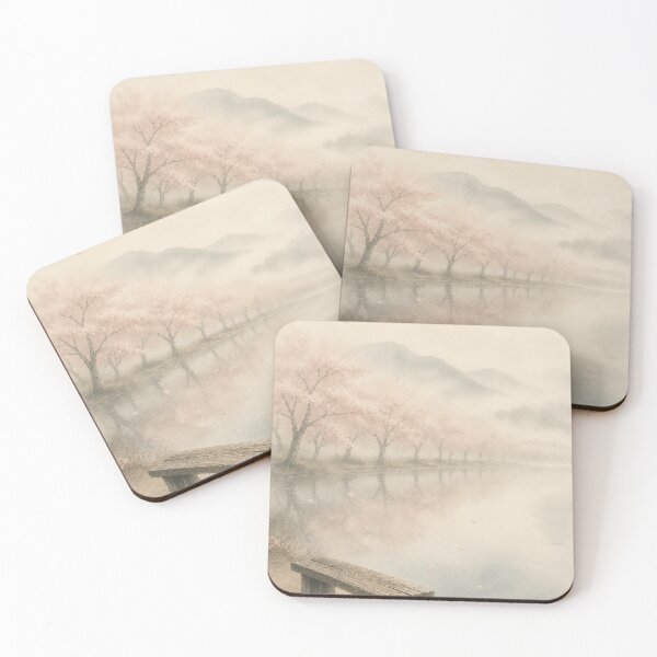 Item preview, Morning Stillness | Japandi Sakura Lake Wall Art designed and sold by SereniBloom.