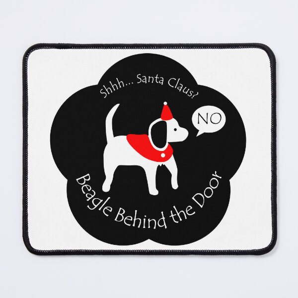 Item preview, Funny Beagle Santa Claus Behind the Door Black Base designed and sold by Na7nasColorShop.