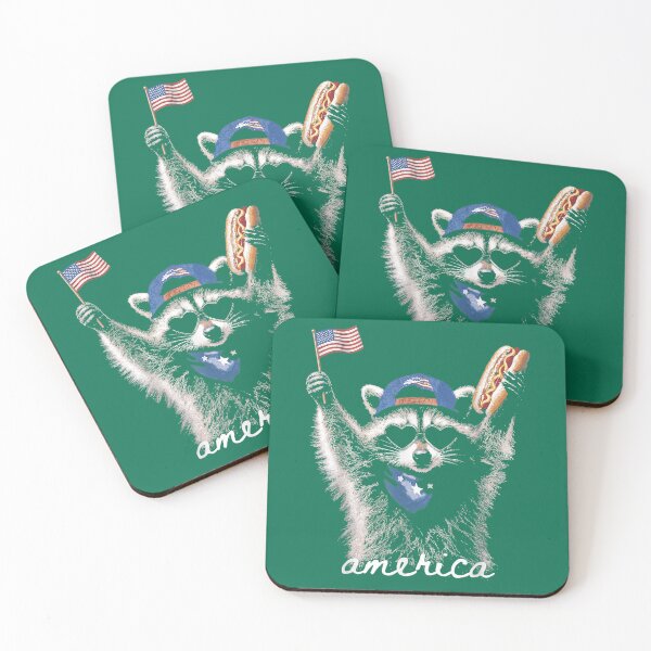 Item preview, Retro Funny America Raccoon Hot Dog Lovers Patriotic US Flag designed and sold by AliesKaruta.