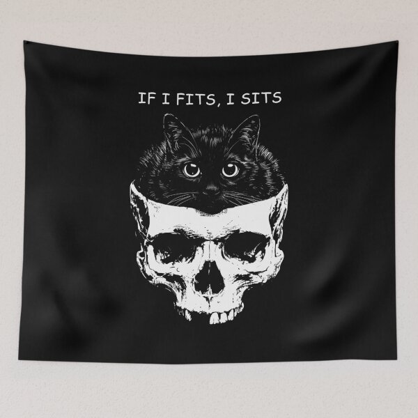 Item preview, Cat in Skull If I Fits I Sits Funny Meme designed and sold by nosu-art-pod.
