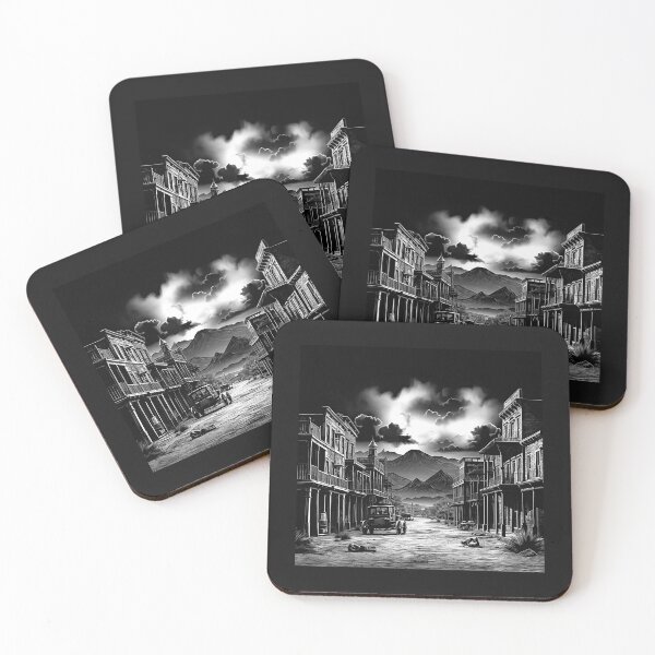 Item preview, Black and White Old West Town Under a Stormy Sky designed and sold by inkoutninja.
