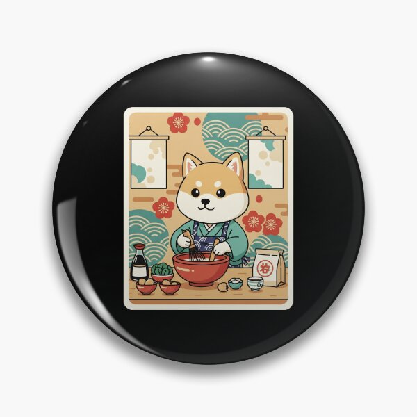 Item preview, Shiba Inu Chef Mixing Noodles in Cozy Japanese Kitchen designed and sold by JordynLadukeg65.
