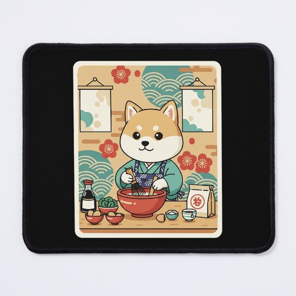 Item preview, Shiba Inu Chef Mixing Noodles in Cozy Japanese Kitchen designed and sold by JordynLadukeg65.