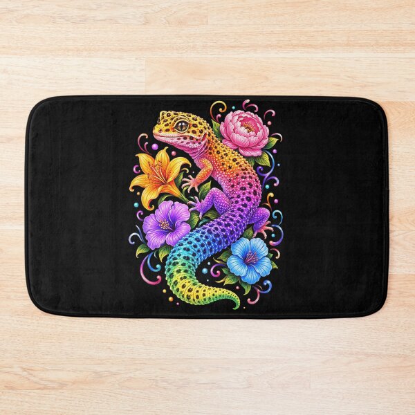 Item preview, Colorful Rainbow Leopard Gecko Floral Illustration With Tropical Hibiscus And Peony Flowers designed and sold by NgumohaLanke.
